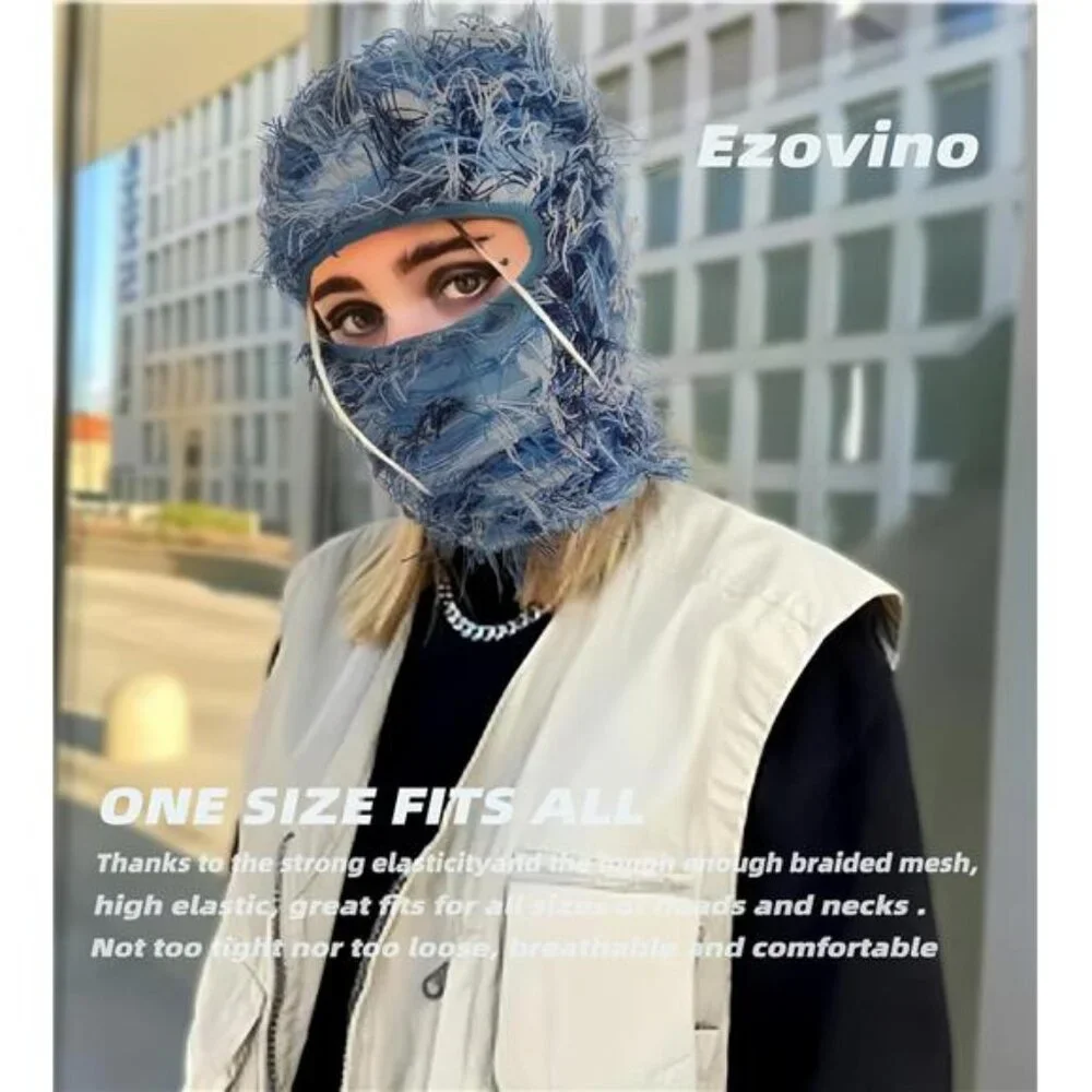 Distressed Balaclava Ski Mask, Knitted Full Face Mask for Men/Women